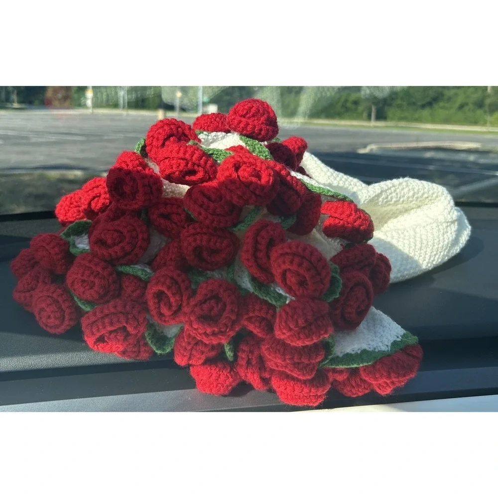 Handmade Crochet Flower Bouquet Blanket Red Rose 2-in-1 Transforming Throw Gift